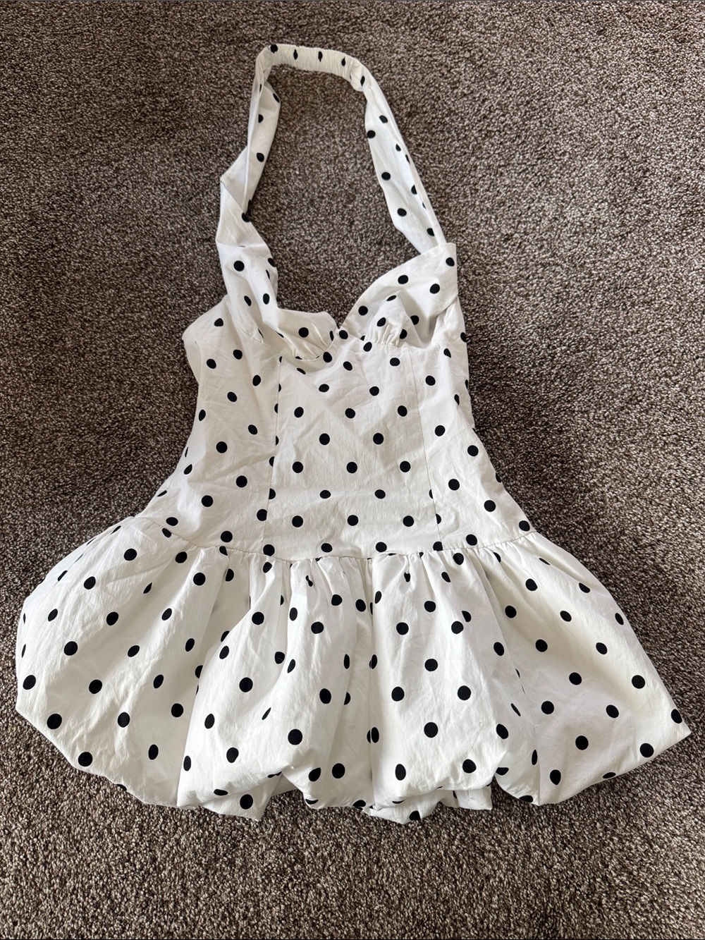 Peppermayo White Polka Dot Halter Mini Dress